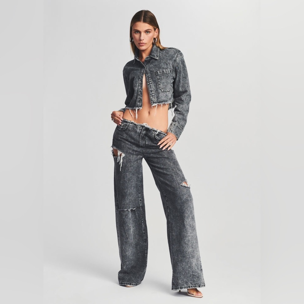 NWT SER.O.YA ASTON  Wide Leg  Low Rise Jeans Distressed smoked black